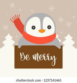 cute character with sign board for christmas in flat design