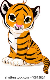 A Cute Character Of Sitting Tiger Cub.