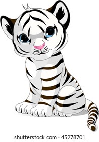 A Cute Character Of Sitting White Tiger Cub.