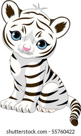 A Cute Character Of Sitting White Tiger Cub.