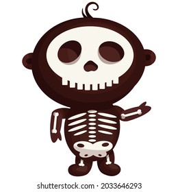 Cute character in skeleton costume for Halloween holiday. Cartoon vector graphics.