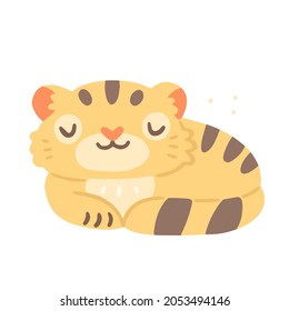 Cute character sleeping tiger cub in cartoon style. Vector illustration isolated on background.