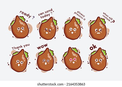 carácter lindo pegatina de color marrón y diseño de mascota para la tienda en línea emoticono conjunto en fondo blanco