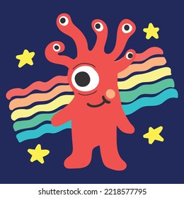 cute character space aliens stars and planets vector
