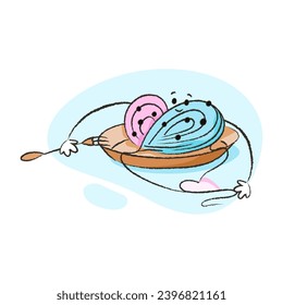Cute character of spaghetti heart shape on a plate for Valentine's day and more. Best for postcard, stickers and more designs. Vector flat style illustration.