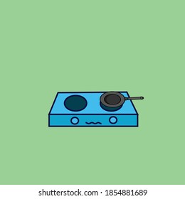 cute character stove put pot on it, illustration art