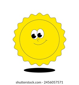 Cute Character Sun in retro groovy style. Isolated retro sticker on transparent background. Vintage vector illustration 60s, 70s.