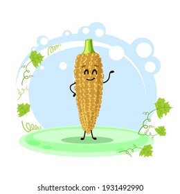 Carácter lindo maíz amarillo dulce. Ubicación. Estilo de caricatura. Tarjeta de enseñanza para niños. Ilustración de material vectorial. 2.º mazorca
