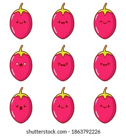 Cute Character Tamarillo with Different Expression. Vector Cartoon Illustration Set Collection