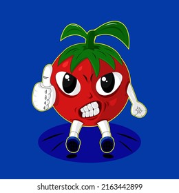 Cute Character Of The Tomato Symbol, Suitable For Screen Printing Clothes, Children's Books, And Etc