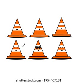 cute character of traffic cone with different expressions