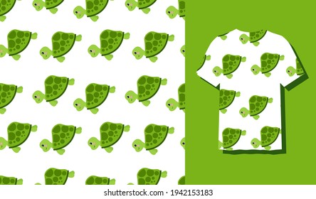 Cute Character Turtle Sea Animal Seamless Patterns Can Be Used as Designs On Clothes, Wallpapers, Backgrounds. Vector Illustration