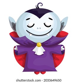 Cute character in vampire costume, Count Dracula for Halloween. Cartoon vector graphics.