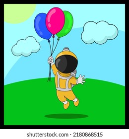 cute character, vector of an astronaut playing with balloons, suitable for banners, children's books, and etc