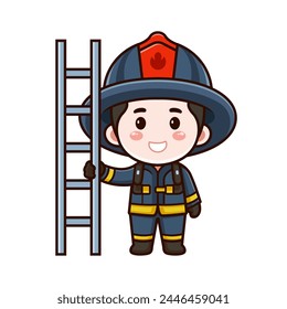 Cute character vector design a fireman with holding ladder