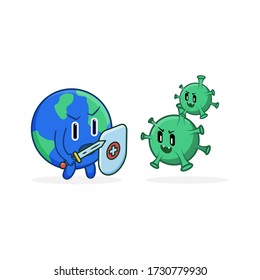 cute character vector earth fight with virus