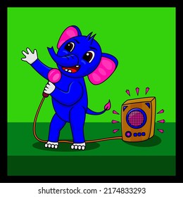 cute character, vector elephant singing, suitable for banners, children's books, etc