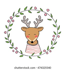 Cute character vector illustration with deer and beauty sweater.Doodle style.
