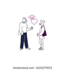 cute character vector illustration drinking coffee with his partner