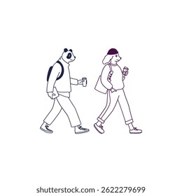 cute character vector illustration drinking coffee with his partner