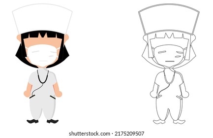 Cute character vector illustration. Health workers are suitable for children's coloring activities