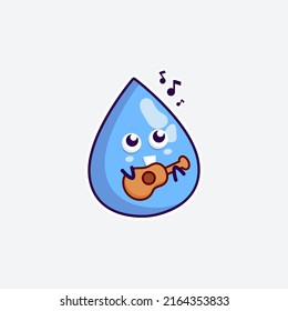 cute character water funny expression play guitar in white background
