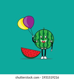 cute character watermelon with balloons