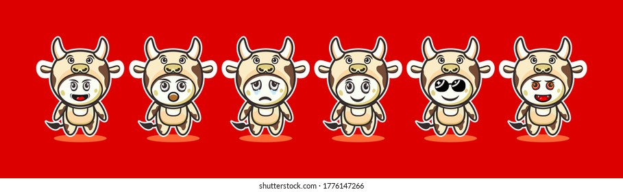 Cute character wearing cow costume vector illustration