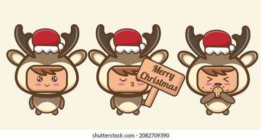 cute character wearing deer costume celebrating christmas