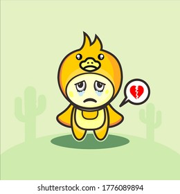 Cute character wearing yellow bird costume. Illustration vector design template.