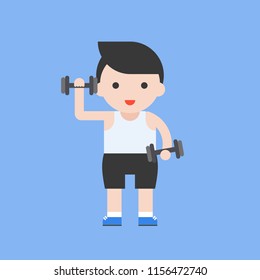 cute character weight lifting set, flat design