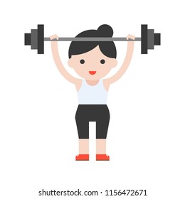 cute character weightlifter athlete with barbell, weight lifting set in flat style