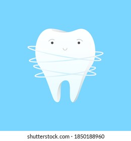 Cute character whitening tooth in dental concept. Vector illustration.