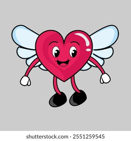 Cute Character Wings Heart Angel With Love Sign Cartoon, Vector ilustration Love Cartoon