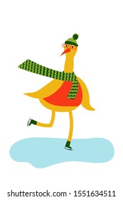 
Cute character in winter clothes skating. vector. illustration
