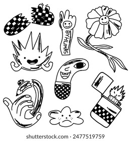 cute character y2k line art illustration