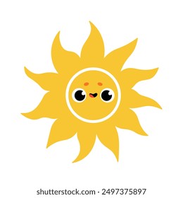 Carácter lindo sol amarillo sobre fondo blanco