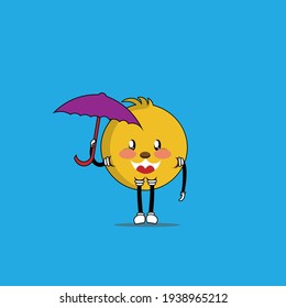 cute character yellow with umbrella