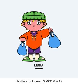 Cute character zodiac sign Libra. Mascot. Trendy vector illustration.