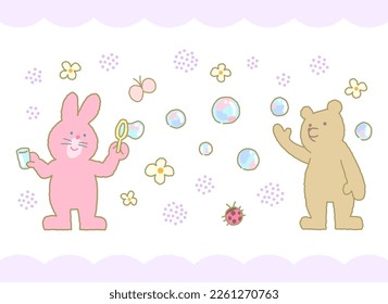 Cute characters of bears and rabbits.