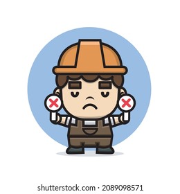 Cute characters builder holding sign board