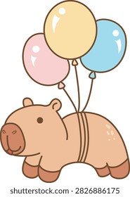Cute characters of capybara with birthday theme the body is tied with ropes and blocks