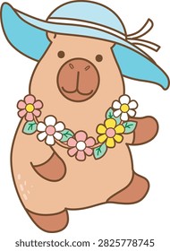 Cute characters of capybara flowers theme dancing with flowers necklace