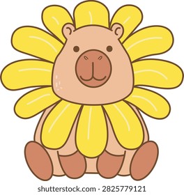 Cute characters of capybara flowers theme wearing a necklace of sun flower's bud