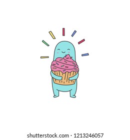 cute characters carrying cake