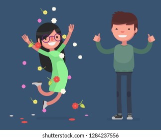 Cute characters celebrating vector illustration