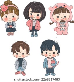 cute characters chibi style stickers or decorations