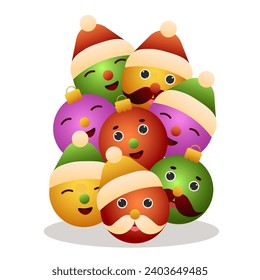 Cute characters Christmas balls for Christmas tree. cartoon Vector illustration.