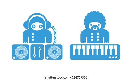 Cute characters of decorative musicians. Dj and the keyboard player will give it hot.
