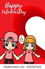 cute characters design lover for valentines day sweetheart concept in pastel color with vector line art on circle pink background,illustration husband and wife with noodle art in size 148x210 mm.